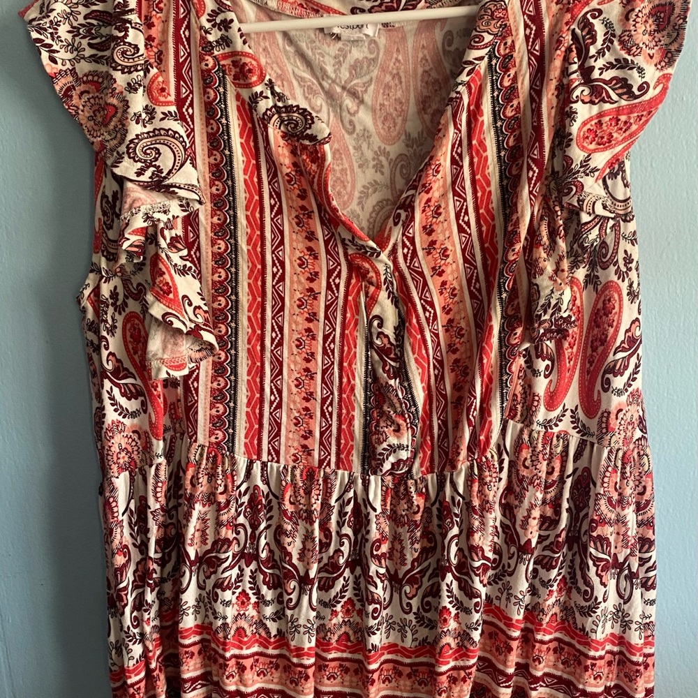 Westport Red and Cream Paisley Sleeveless Peasant Tunic